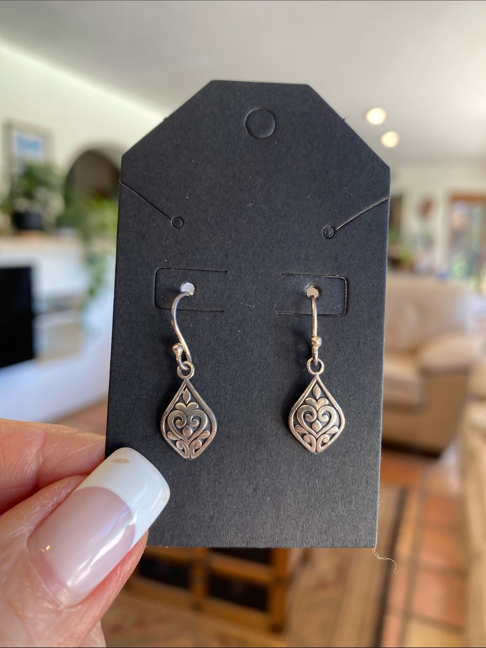 Sterling Silver Filigree Teardrop Dangle Earrings - Silver